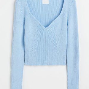 H&M Light Blue Short Rib-knit Sweater